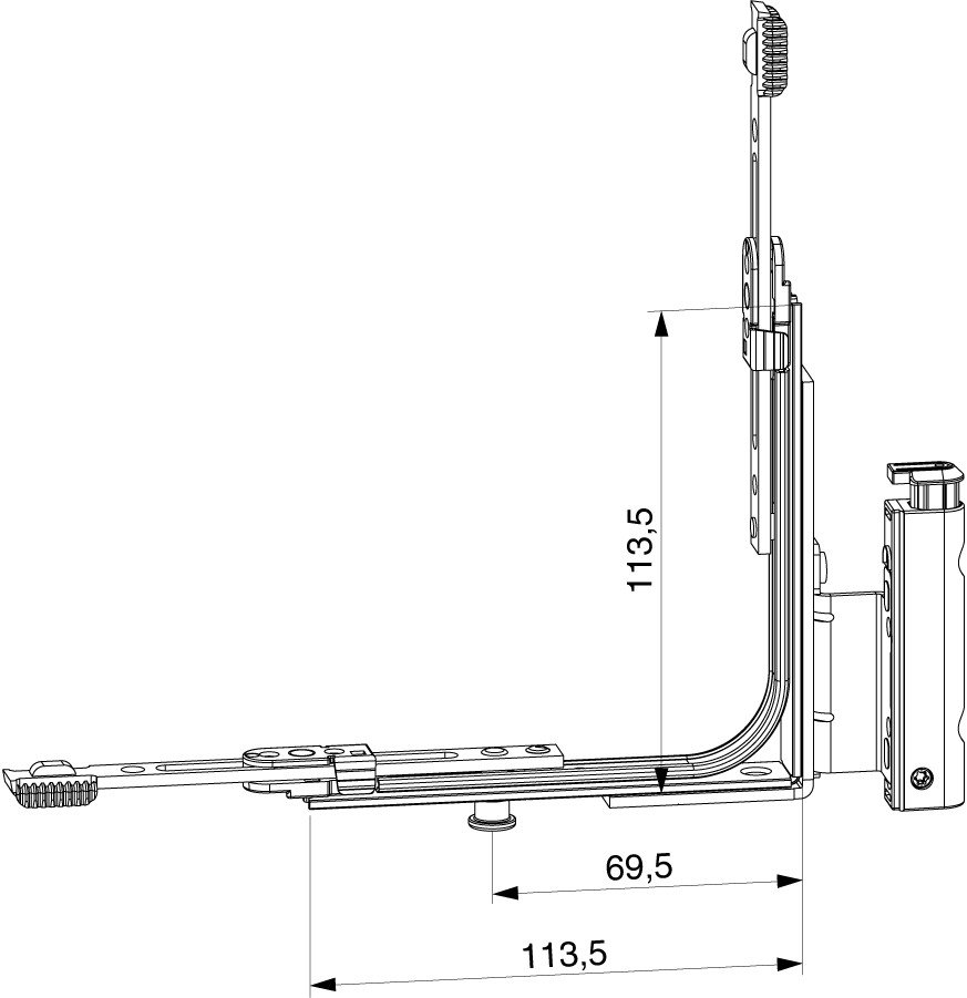 ANGOLO CERNIERA DT 130 CON FISSAGGIO BATTUTA MULTIMATIC 12/18-13 DESTRO CON 1 FUNGO ARGENTO