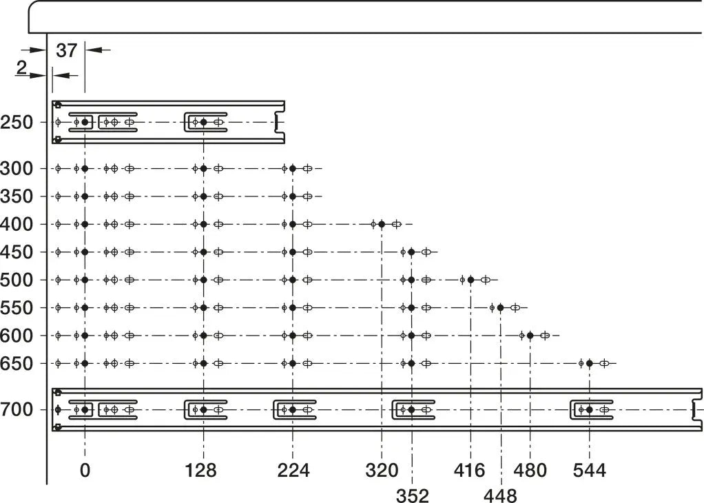 GUIDA A SFERA, HÄFELE MATRIX RUNNERR BB S30, USCITA TOTALE IN SOVRAESTENSIONE, PORTATA FINO A 30 KG, ACCIAIO MONTAGGIO LATERALE 400 MM Hafele