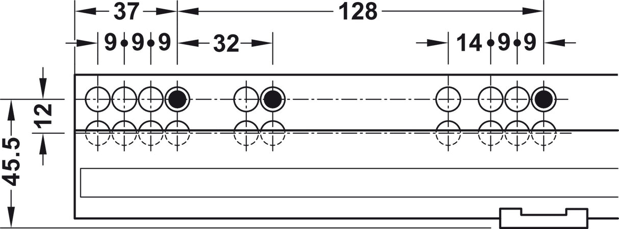 GUIDA CON MONTAGGIO INVISIBILE, HÄFELE MATRIX RUNNER UM A 30, USCITA TOTALE, PORTATA FINO A 30 KG, SCORRIMENTO SINCRONIZZATO 500 MM