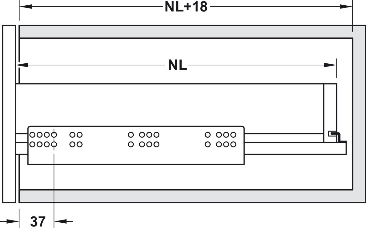 GUIDA CON MONTAGGIO INVISIBILE, HÄFELE MATRIX RUNNER UM A 30, USCITA TOTALE, PORTATA FINO A 30 KG, SCORRIMENTO SINCRONIZZATO 500 MM