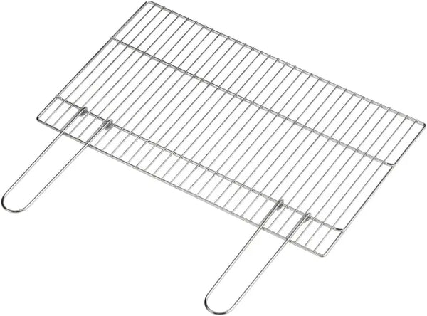 Griglia barbecue manici richiudibili 67x40 in acciaio cromato, ideale per cucinare e facile da riporre.