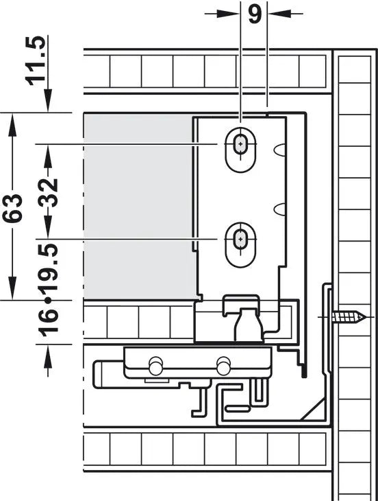 SPONDINA, MATRIX BOX SLIM A, ALTEZZA SPONDINA 89 MM 550 MM BIANCO Hafele