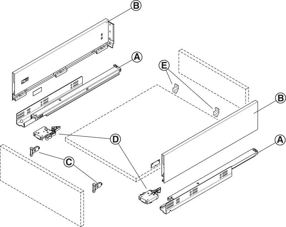SPONDINA, MATRIX BOX SLIM A, ALTEZZA SPONDINA 128 MM 550 MM BIANCO Hafele