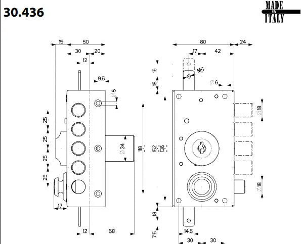 SERRATURA TRIPLICE ART. 436 436 DX E 42 - MM 80x152