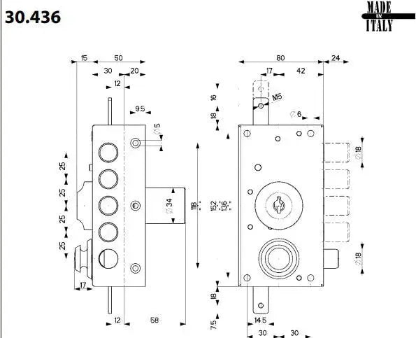 SERRATURA TRIPLICE ART. 436 436 DX E 42 - MM 80x152 Mottura