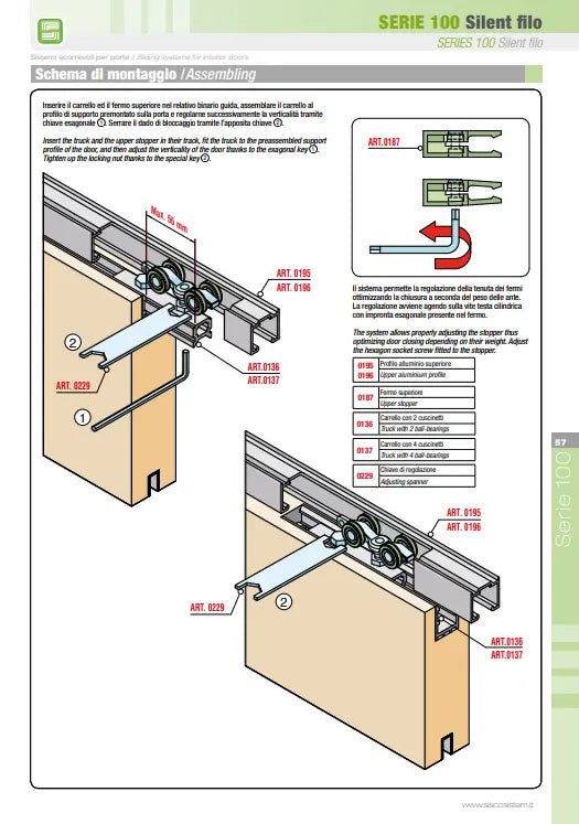 KIT SCORREVOLE PER PORTA AMMORTIZZATO FINO A 80KG Sisco Sistem