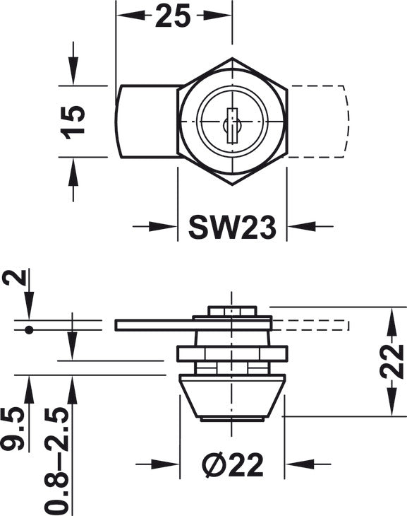 SERRATURA A LEVA, CON CILINDRO A PIASTRINE MONTATO FISSO, CON LEVA DI CHIUSURA DIRITTA