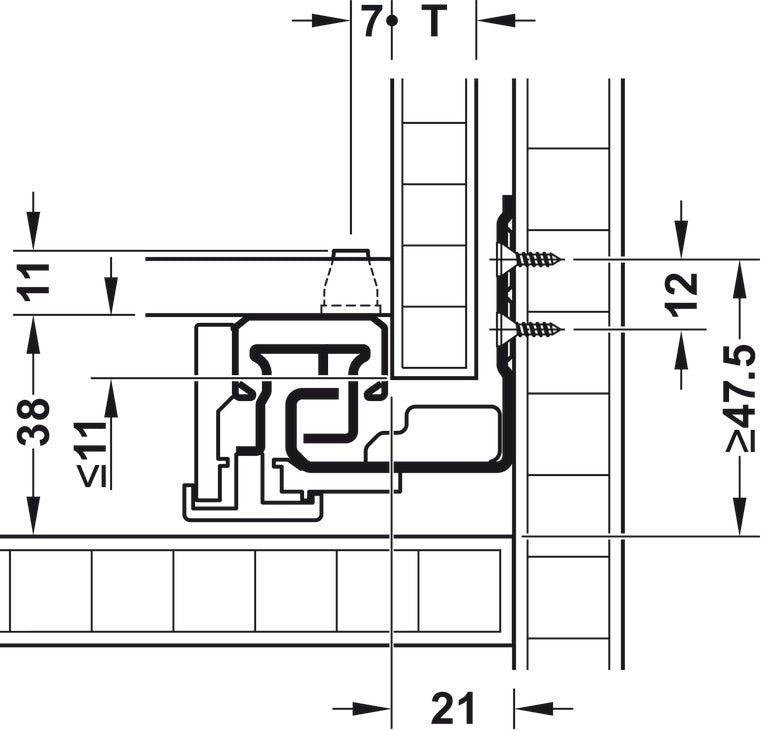 GUIDA CON MONTAGGIO INVISIBILE, HÄFELE MATRIX RUNNER UM A 30, USCITA TOTALE, PORTATA FINO A 30 KG, SCORRIMENTO SINCRONIZZATO
