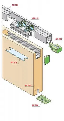 KIT SCORREVOLE PER PORTA AMMORTIZZATO PORTATA FINO A 80 KG CON BINARIO Sisco Sistem