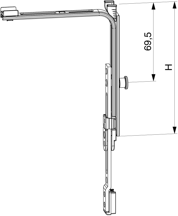 MOVIMENTO ANGOLARE MULTIMATIC PROLUNGABILE VERTICALMENTE CON SCARPETTA CON 1 FUNGO HBB 750-2.800 ARGENTO
