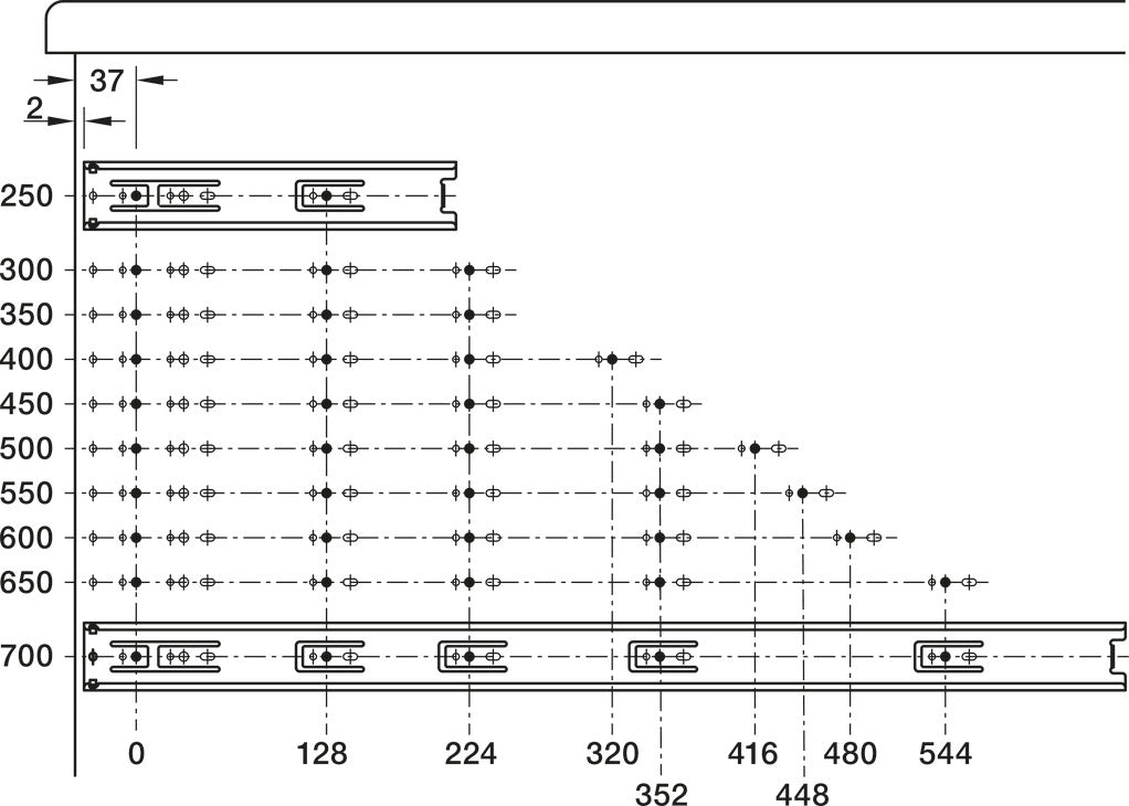 GUIDA A SFERA, HÄFELE MATRIX RUNNERR BB S30, USCITA TOTALE IN SOVRAESTENSIONE, PORTATA FINO A 30 KG, ACCIAIO MONTAGGIO LATERALE 400 MM