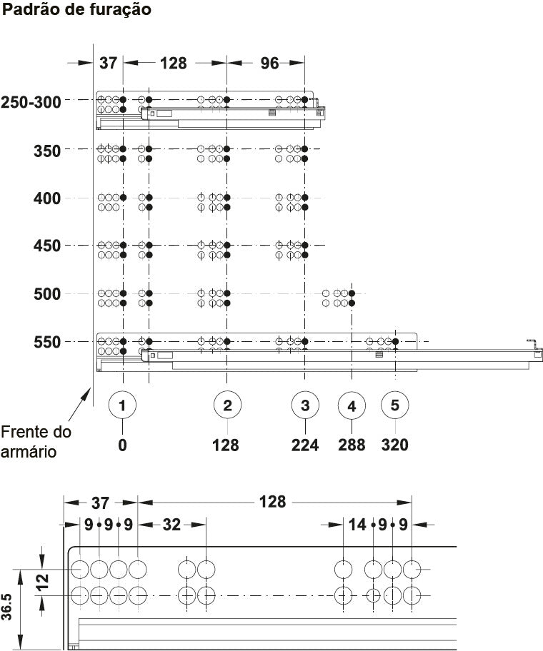 GUIDA CON MONTAGGIO INVISIBILE, HÄFELE MATRIX RUNNER UM A30, USCITA TOTALE, PORTATA FINO A 30 KG 500 MM