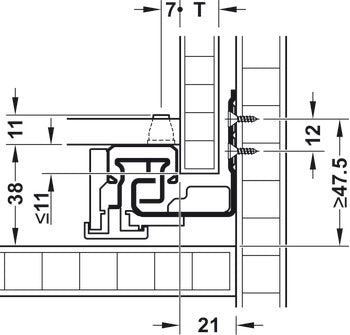 GUIDA CON MONTAGGIO INVISIBILE, HÄFELE MATRIX RUNNER UM A30, USCITA TOTALE, PORTATA FINO A 30 KG, SCORRIMENTO SINCRONIZZATO 500MM PUSH