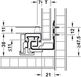GUIDA CON MONTAGGIO INVISIBILE, HÄFELE MATRIX RUNNER UM A30, USCITA TOTALE, PORTATA FINO A 30 KG, SCORRIMENTO SINCRONIZZATO 500MM PUSH