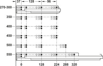 GUIDA CON MONTAGGIO INVISIBILE, HÄFELE MATRIX RUNNER UM A30, USCITA TOTALE, PORTATA FINO A 30 KG, SCORRIMENTO SINCRONIZZATO 500MM PUSH