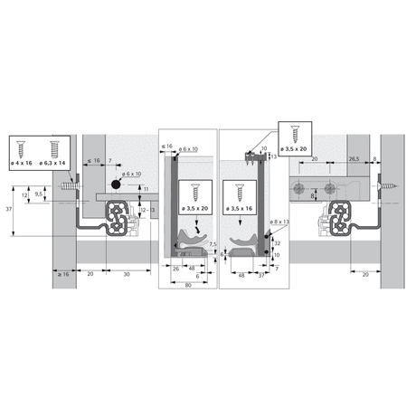 QUADRO V6 CON SILENT SYSTEM, 300 MM, SINISTRA Hettich