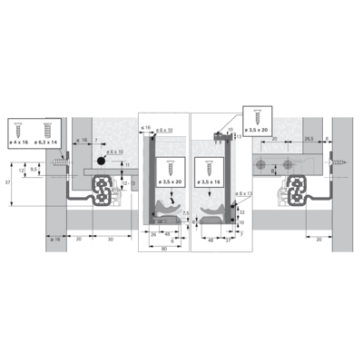 QUADRO V6 CON SILENT SYSTEM, 400 MM, DESTRA Hettich