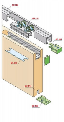 Kit scorrevole per porta ammortizzato portata fino a 80KG